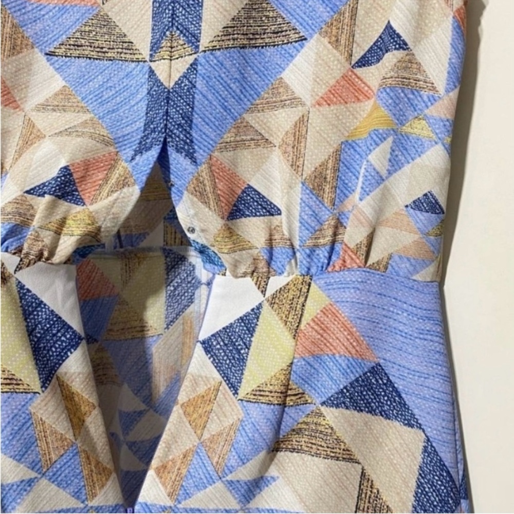 BCBGMaxAzria Geometric Print Midi Dress Sleeveless Pastel Blue Coral Accents 10 - Picture 8 of 14